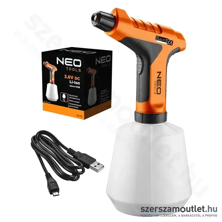 NEO TOOLS Akkus permetező, micro-USB, 2,41bar, 280-460ml/perc, 1l, 0-40°C (2,0Ah/3,6V)