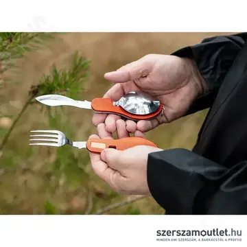 NEO TOOLS Tábori kemping zsebkés, evőeszköz funkció, alumínium, 100mm
