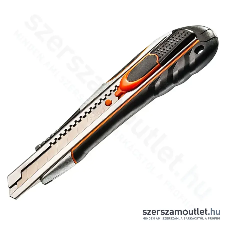 NEO TOOLS Törhető pengés kés, autómata penge rejtés, fém vezetősín, 18mm, 200mm