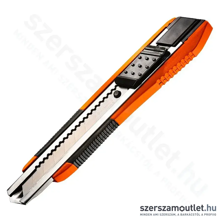 NEO TOOLS Törhető pengés kés, puha markolat, fém vezetősín, 18mm, 180mm