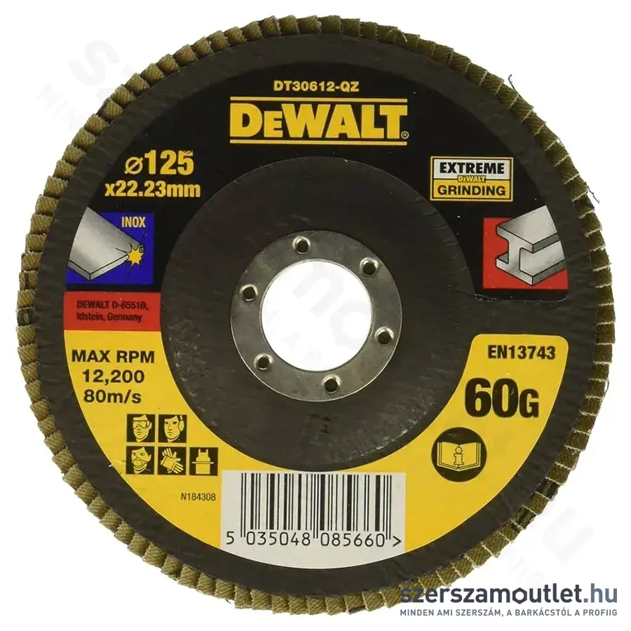 DEWALT EXTREME lamellás csiszolókorong Ø125 × 22,2 × 60G lapos Jumbo P60