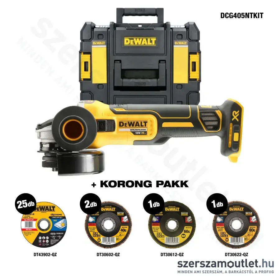 DEWALT DCG405NT 18V XR Sarokcsiszoló 125mm + EXTRA Korongok (Akku és töltő nélkül!)