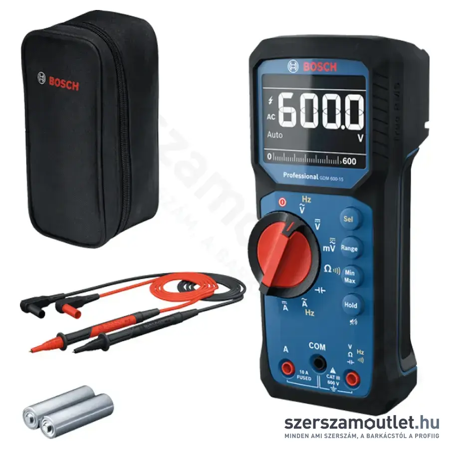 BOSCH GDM 600-15 Professional Digitális Multiméter IP65, LCD, 600V, 10A