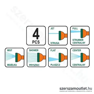 FLO Öntöző pisztoly, 6 funkciós + 3db tömlőcsatlakozó 3/4