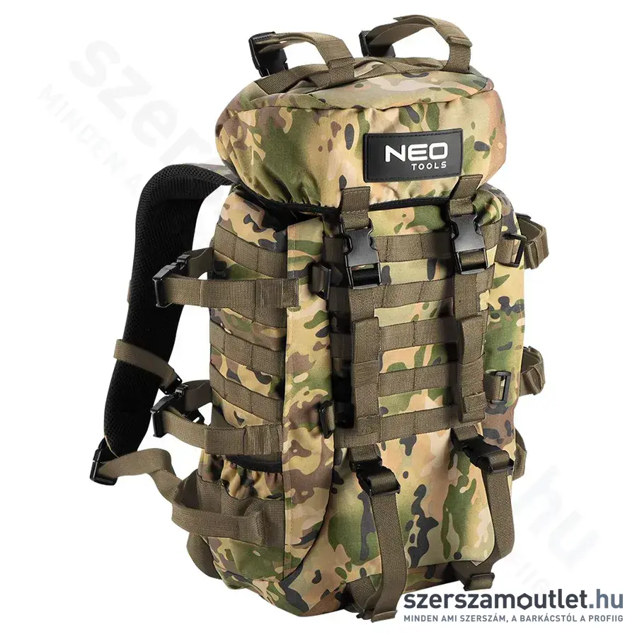 NEO TOOLS Túra hátizsák, 600D poliészter, 30l, 3 zseb, 360x165x625 (Terepszínű)