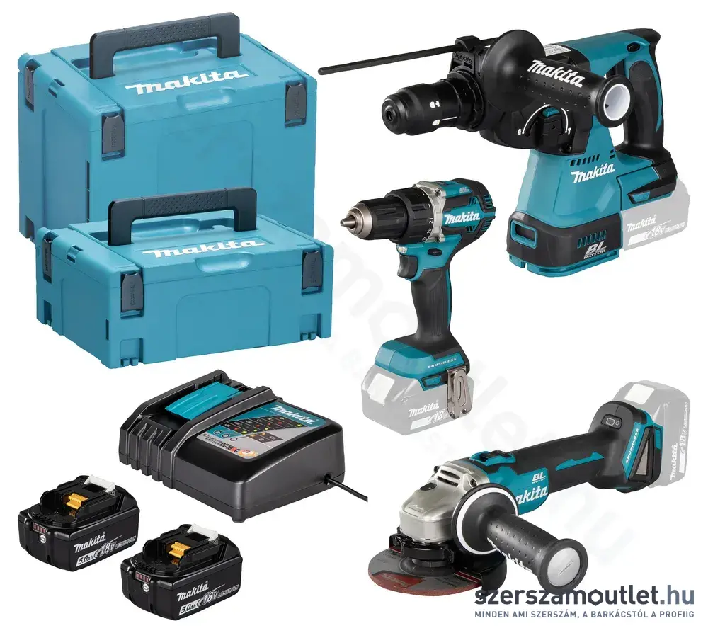 MAKITA DLX3195JX1 akkus szett 18V LXT BL XPT(DDF484+DGA504+DHR243+2xBL1850B+DC18RC+2xMakPac)