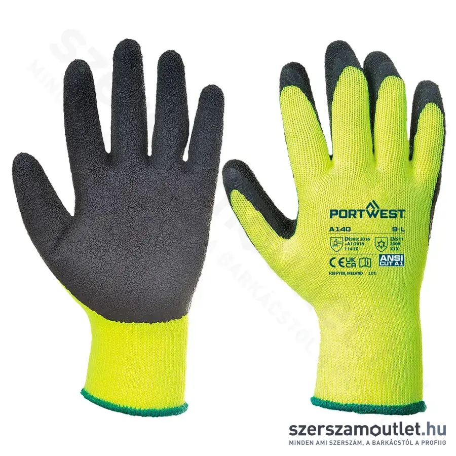 PORTWEST A140 Thermal latex mártott kesztyű L-es (Citrom/Fekete) (A140BKR)