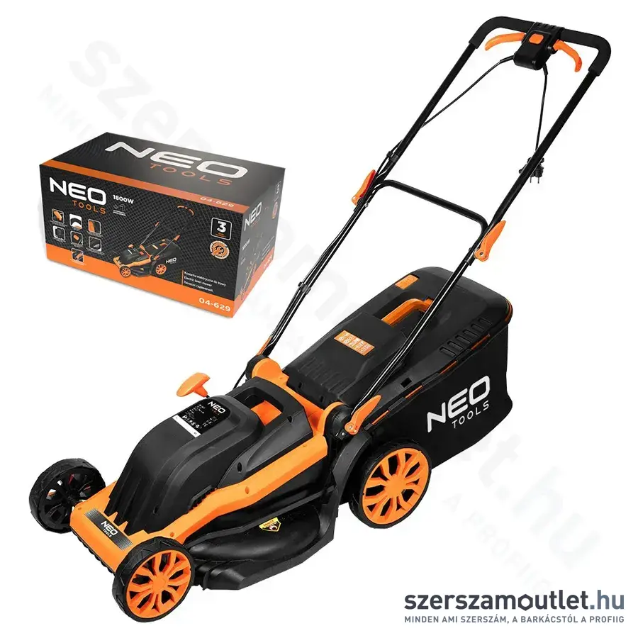 NEO TOOLS Elektromos fűnyíró 45l, IPX4, 44cm, 25-75mm, 1800W/230V