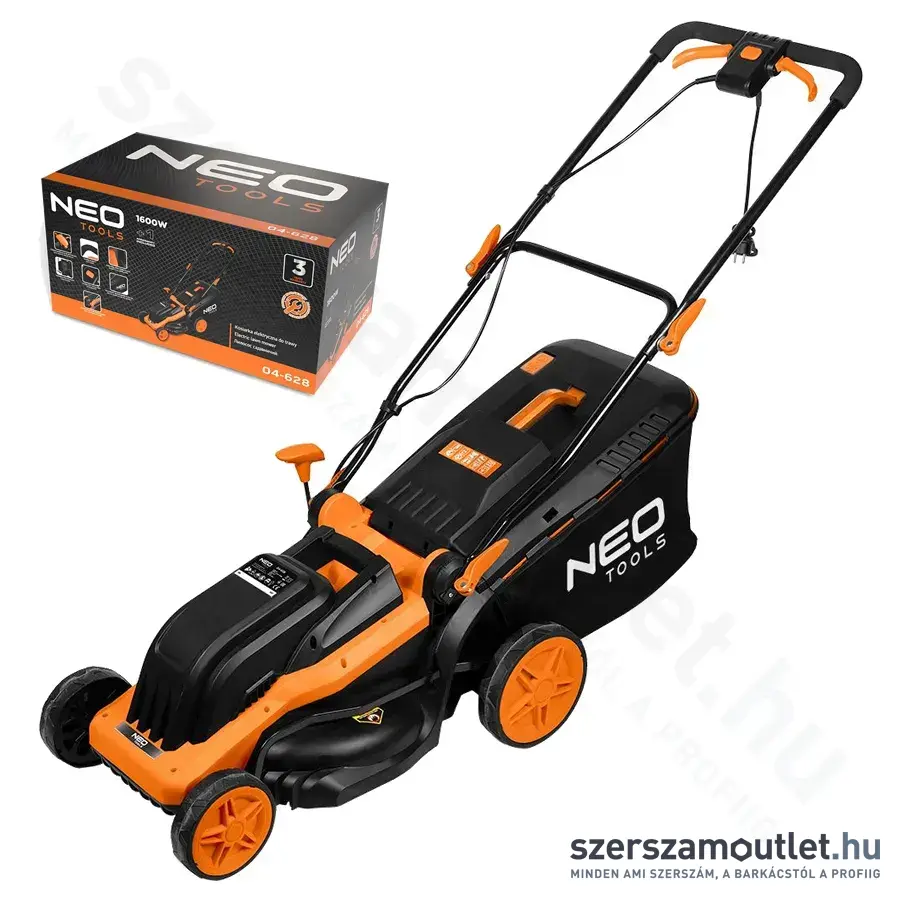 NEO TOOLS Elektromos fűnyíró 45l, IPX4, 38cm, 25-75mm, 1600W/230V
