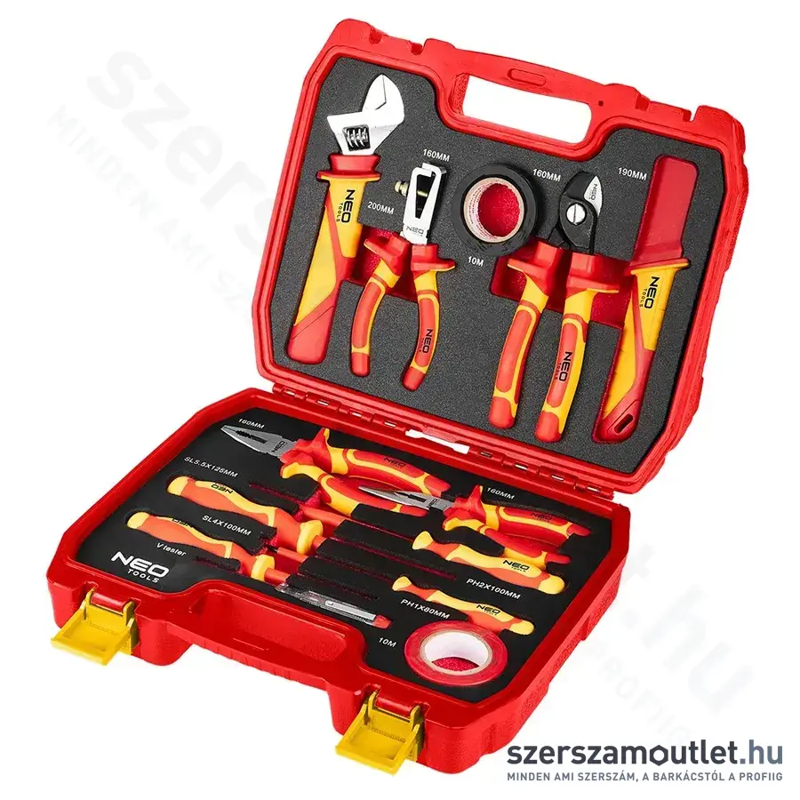NEO TOOLS Szerszámkészlet villanyszerelőknek kofferben, 13db-os