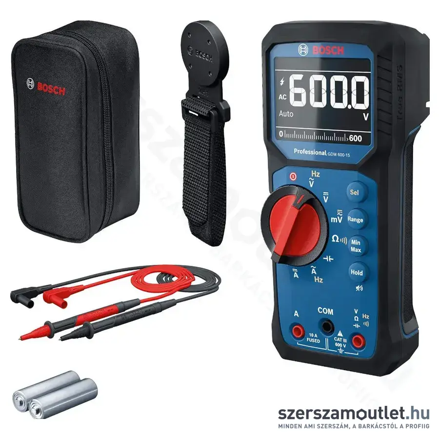 BOSCH GDM 600-15 + MH1 Professional Digitális Multiméter IP65, LCD, 600V, 10A