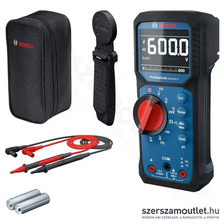 BOSCH GDM 600-15 + MH1 Professional Digitális Multiméter IP65, LCD, 600V, 10A