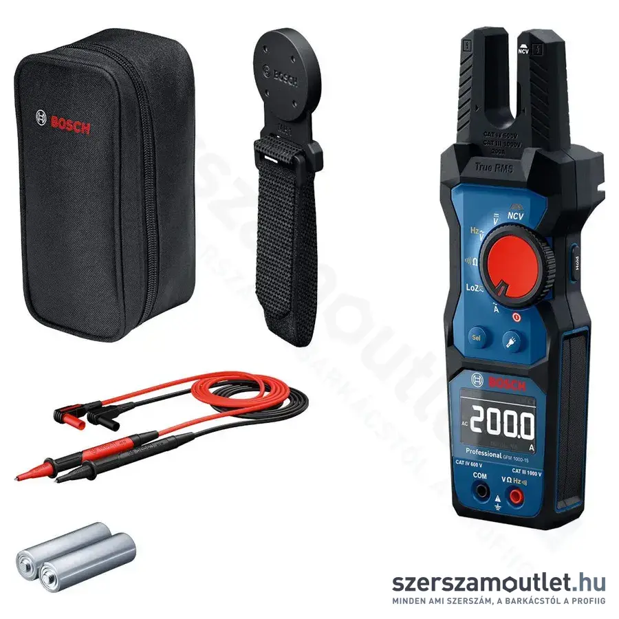 BOSCH GFM 1000-15 + MH 1 Professional Digitális Multiméter Lakatfogó Egyenes IP54, LCD, 1000V, 200A