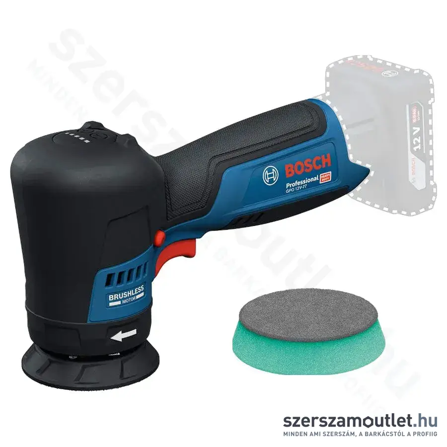 BOSCH GPO 12V-77 Professional Akkus szénkefementes polírozógép 77mm, 12V (Akku és töltő nélkül!)