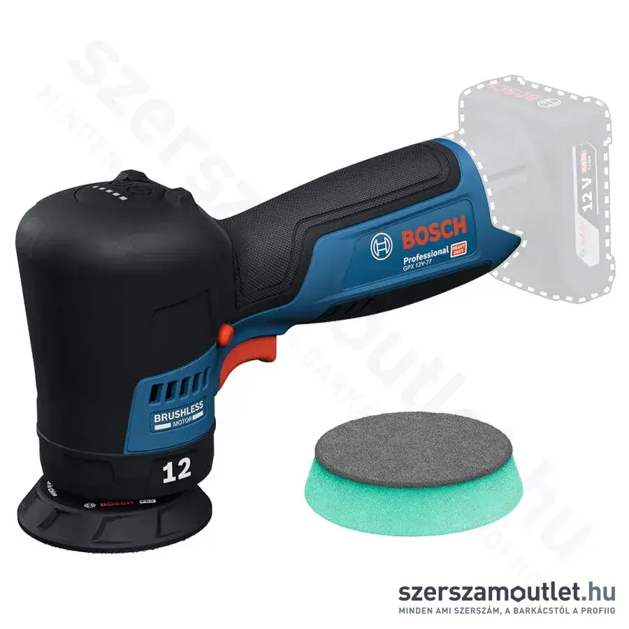 BOSCH GPX 12V-77 Professional Akkus szénkefementes polírozógép 77mm, 12V (Akku és töltő nélkül!)