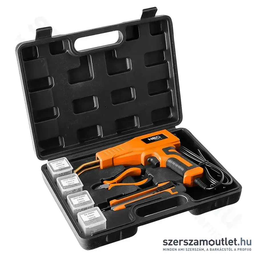 NEO TOOLS Műanyag forrasztó/hegesztő pisztoly készlet 50W/230V + kapocs 200db