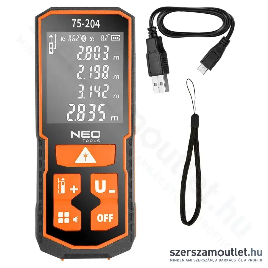 NEO TOOLS Lézeres távolságmérő, 60m, IP54, 635nm, USB-C, IP54