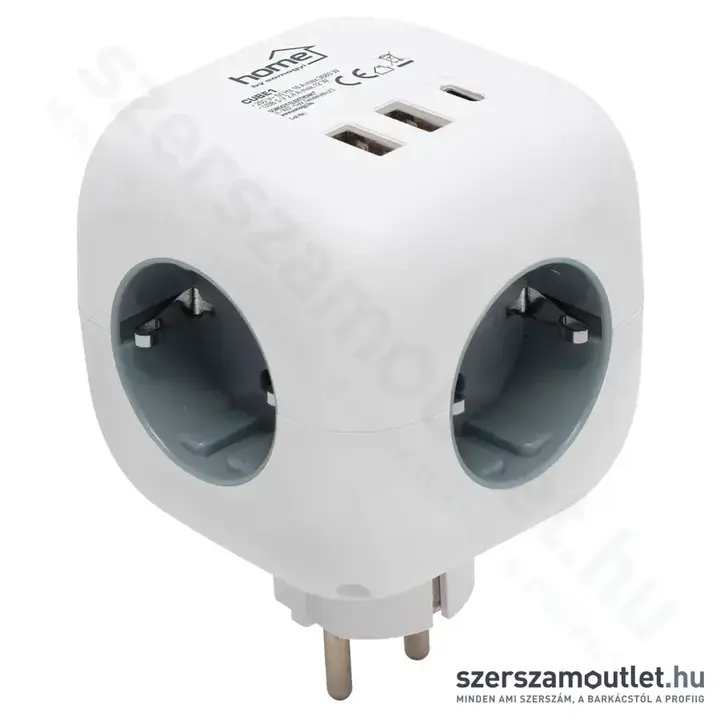 SOMOGYI Home CUBE1 Kocka elosztó, 3 aljzat gyermekvédelemmel, 1db USB-C, 2db USB-A, 3680W, 230V