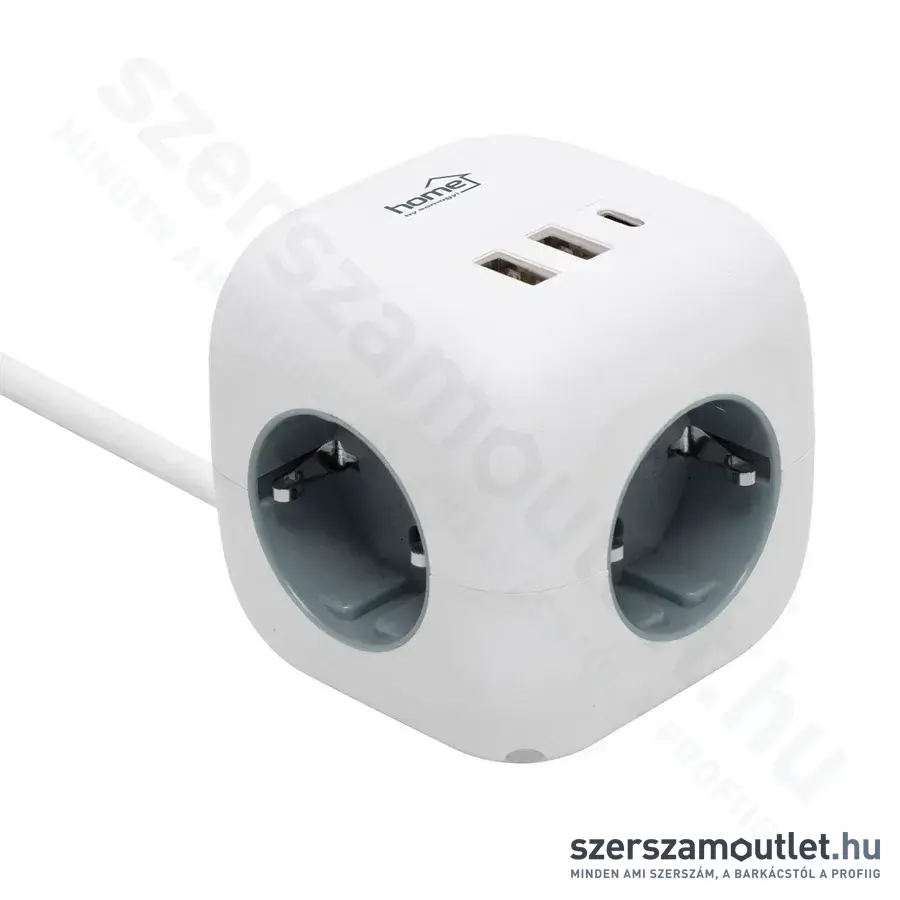 SOMOGYI Home CUBE2 Kocka elosztó, USB töltő, 3 aljzat gyermekvédelemmel, 1,5 m vezeték, 3680W, 230V