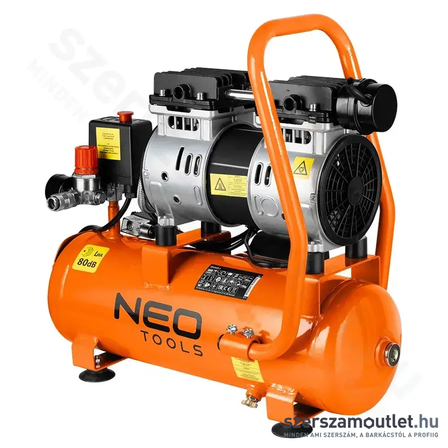 NEO TOOLS Kompresszor, olajmentes, szénkefementes, 12l, 95l/perc, 8bar, IPX0, 550W/230V