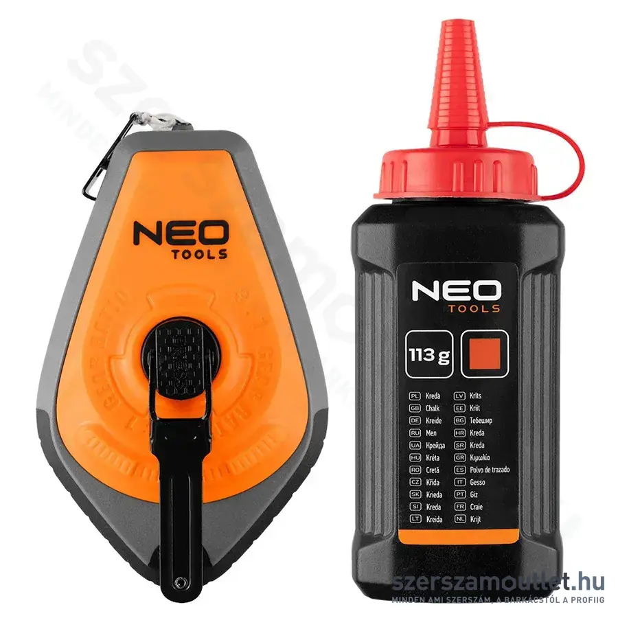 NEO TOOLS Kicsapózsinór festékkel, műanyag ház, 1:3-os gyorsítóáttétel, 30m (Piros)