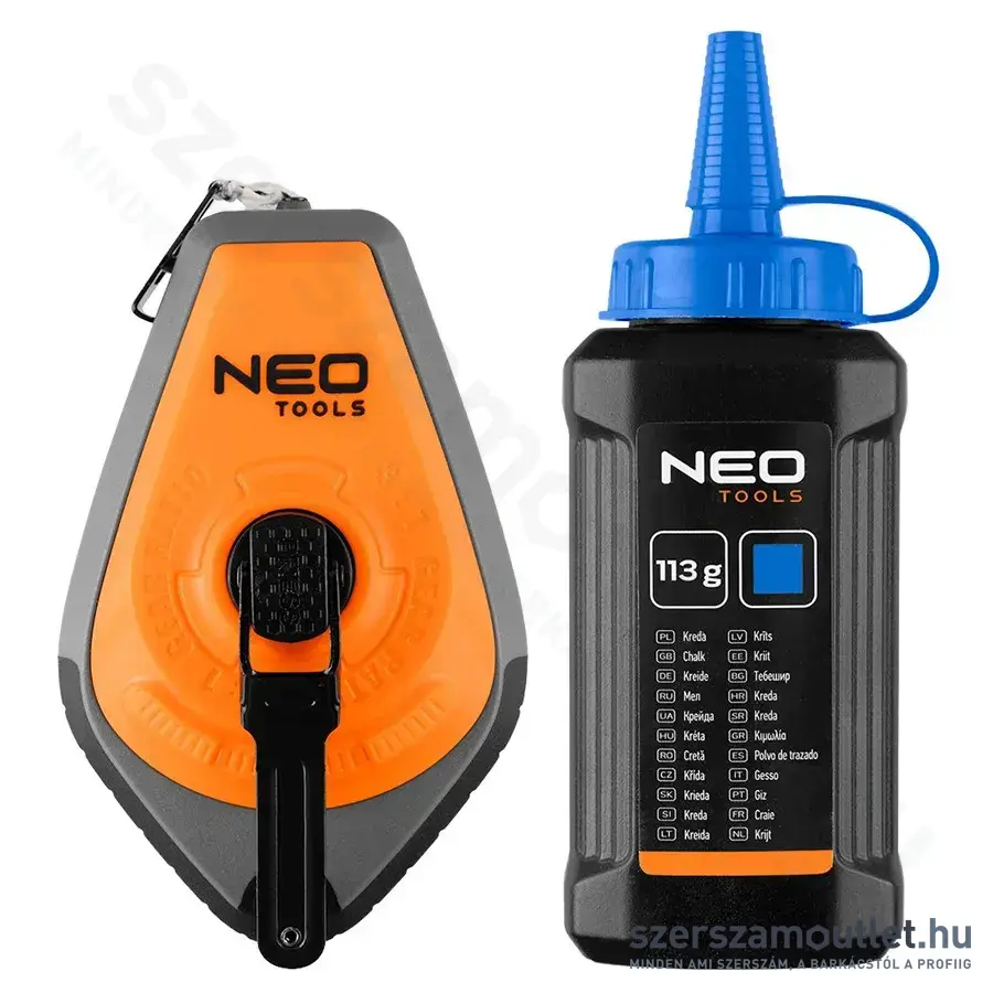 NEO TOOLS Kicsapózsinór festékkel, műanyag ház, 1:3-os gyorsítóáttétel, 30m (Kék)