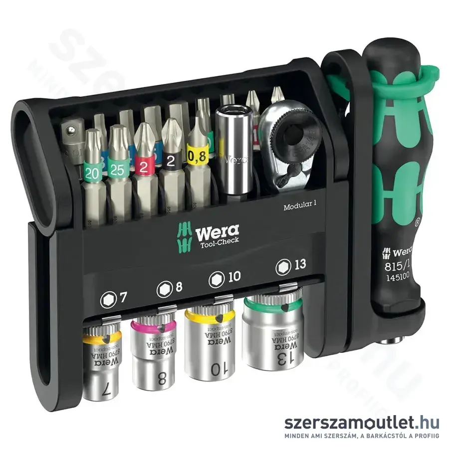 WERA Tool-Check Modular 1 Csavarhúzó bit -és dugókulcs készlet, PH/PZ/TX/HX, 7-13mm, 21db-os