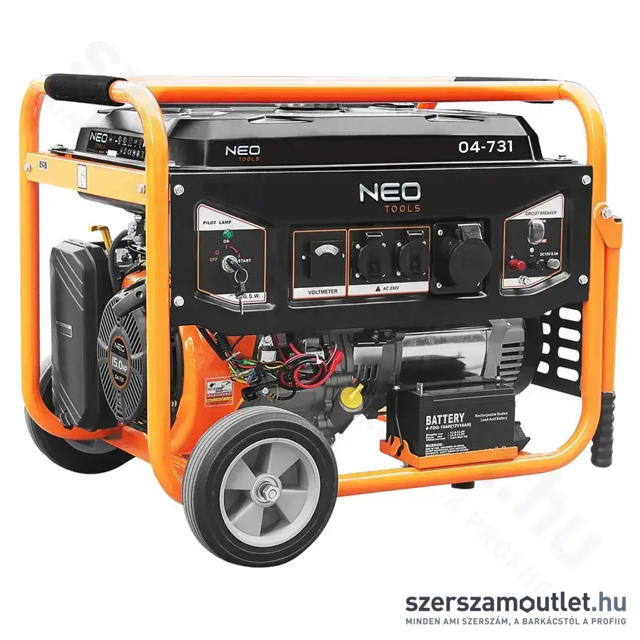 NEO TOOLS Áramfejlesztő/generátor, 4 ütemű, 15LE, 25l, IP23M, 420cc, 6500W/230V