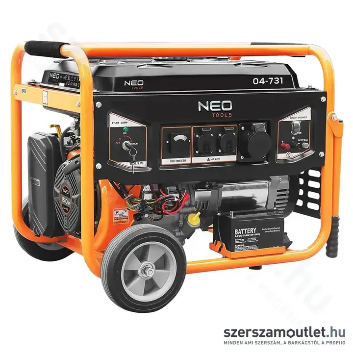 NEO TOOLS Áramfejlesztő/generátor, 4 ütemű, 15LE, 25l, IP23M, 420cc, 6500W/230V