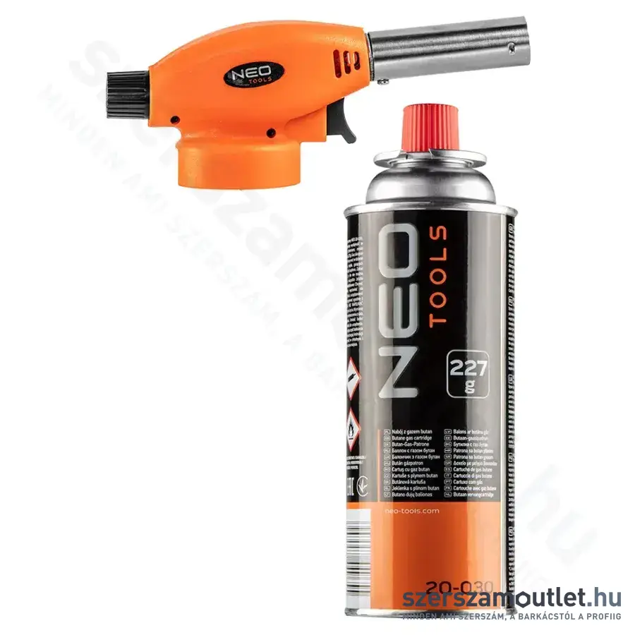 NEO TOOLS Gázforrasztó készlet, fej+ eldobható palack, EN 417, 227g, 1300°C, 1110W