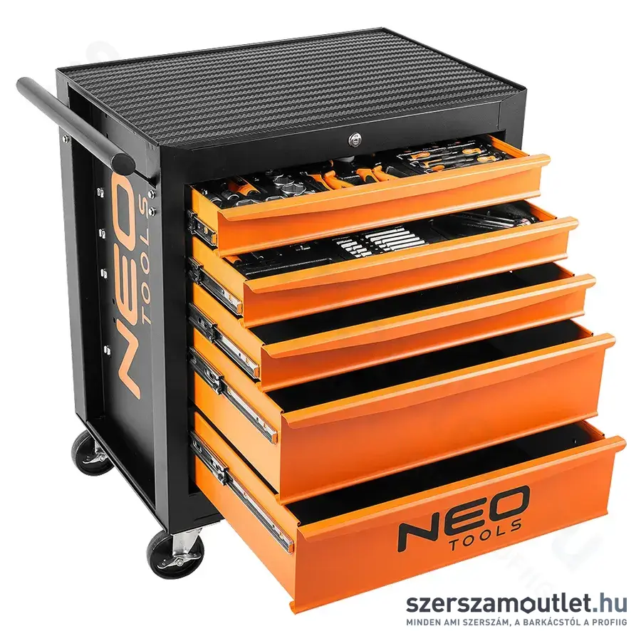 NEO TOOLS Műhelykocsi, 5 fiókos, 680x460x825mm + szerszámkészlet, 117db-os