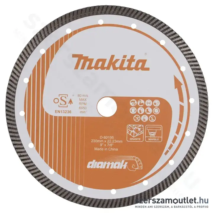 MAKITA DIAMAK TURBO Gyémánttárcsa, szegmens 10mm, 230x22,23x2,6mm
