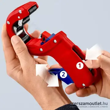 KNIPEX DPT50 Csővágó vastag falú műanyag csövekhez, 32/40/50mm, 2,5-3,5mm (90 23 02 BK)