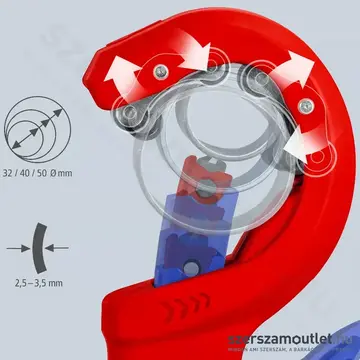 KNIPEX DPT50 Csővágó vastag falú műanyag csövekhez, 32/40/50mm, 2,5-3,5mm (90 23 02 BK)