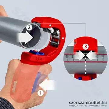 KNIPEX DPT50 Csővágó vastag falú műanyag csövekhez, 32/40/50mm, 2,5-3,5mm (90 23 02 BK)