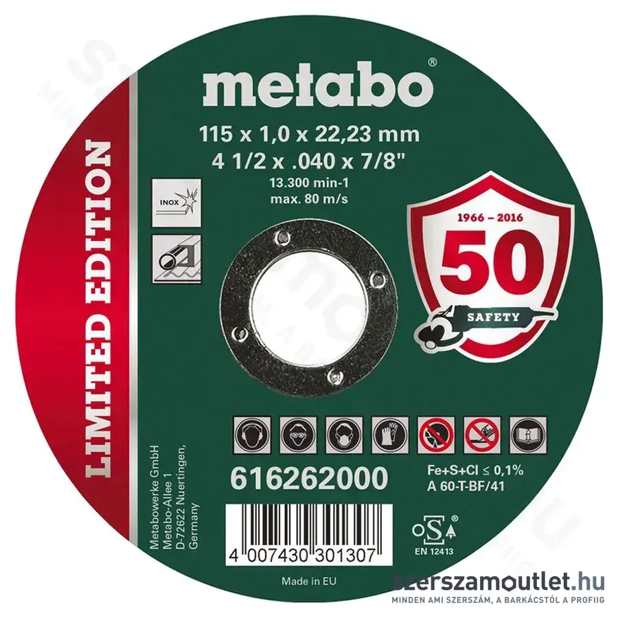 METABO Vágórkorong Inox, TF 41, 115x1x22,23 mm