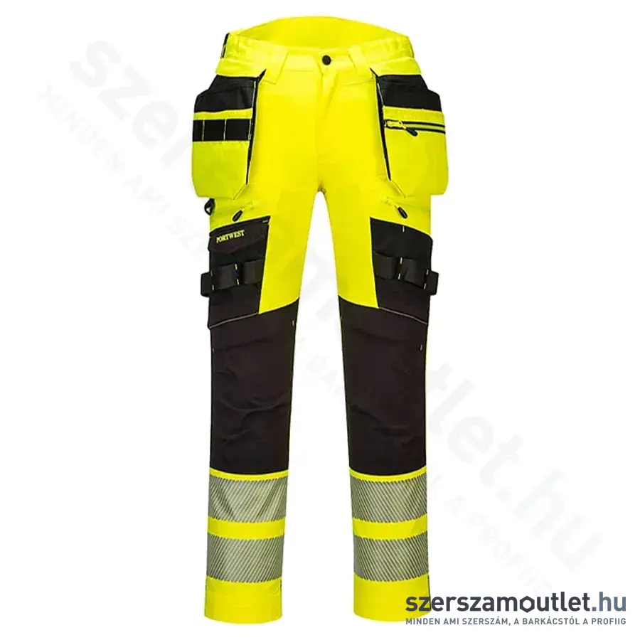 PORTWEST DX442 DX4 Hi-Vis Nadrág lezippzározható lengőzsebbel 34-es (Sárga/Fekete)
