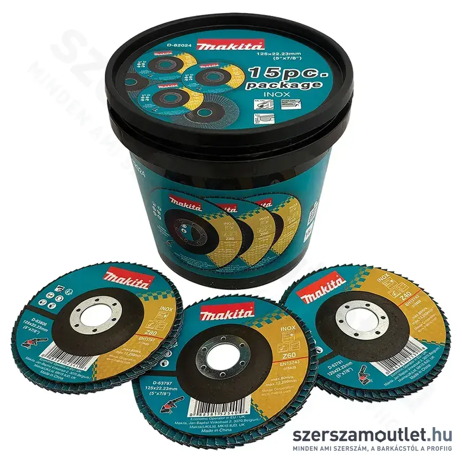 MAKITA INOX Legyezőtárcsa készlet, P40/P60/P80, 125x22,23mm, 15db-os