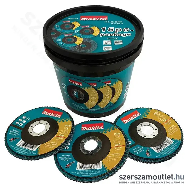 MAKITA INOX Legyezőtárcsa készlet, P40/P60/P80, 125x22,23mm, 15db-os