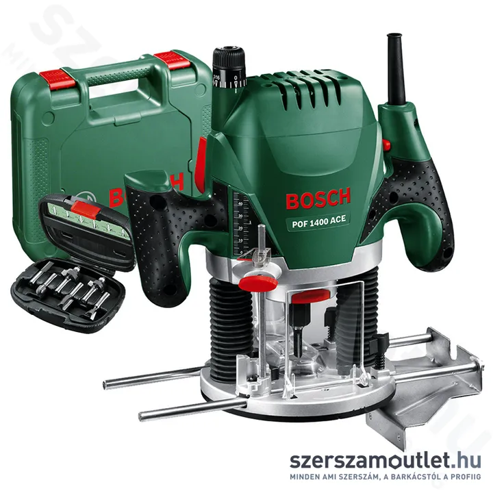 BOSCH POF 1400 ACE Felsőmaró kofferben +6 részes marókészlet (1400W/6-8mm) (060326C801)