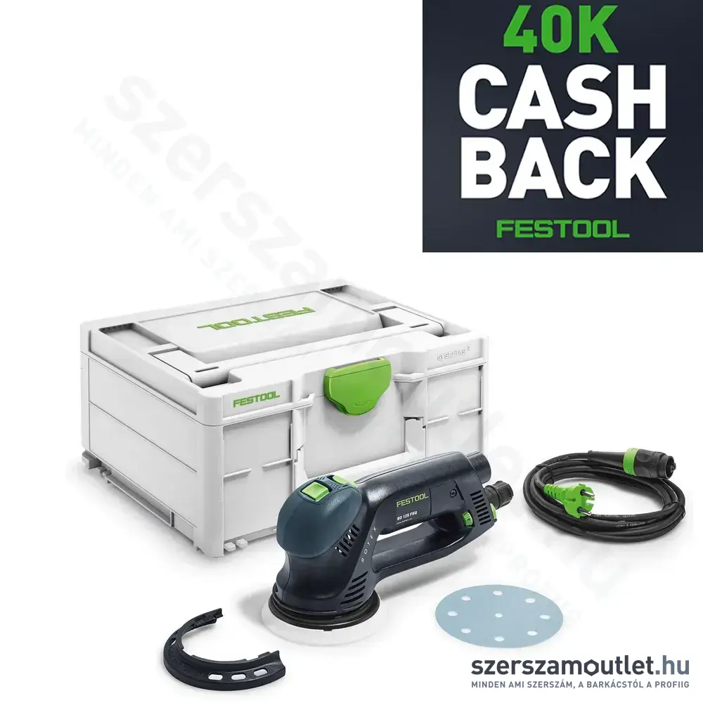 FESTOOL ROTEX RO 125 FEQ-Plus Áttételes hajtású excentercsiszoló Systainer-ben (500W/125mm) CASHBACK