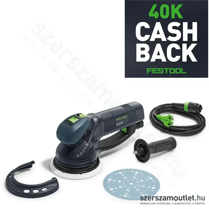 FESTOOL RO 150 FEQ ROTEX Áttételes hajtású excentercsiszoló kartondobozban (720W/150mm) CASHBACK