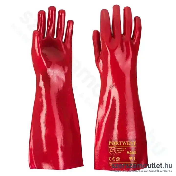PORTWEST A445 piros PVC hosszúszárú kesztyű 45cm xl-es méret (A445)