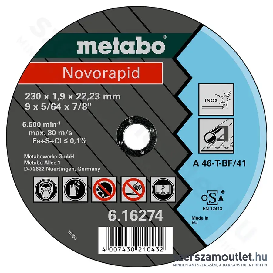 METABO NOVORAPID Vágókorong INOX, TF 41 230x1,9x22,23mm (616274000)