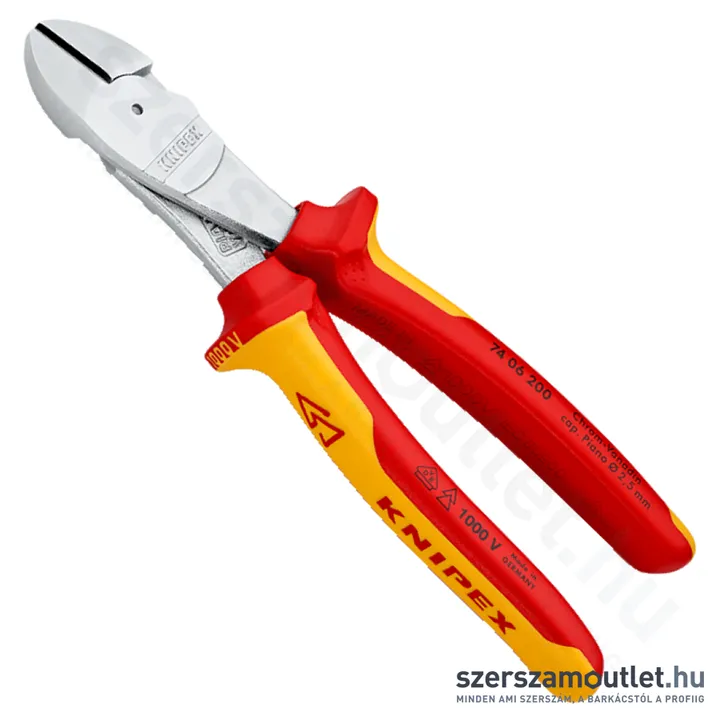 KNIPEX Szigetelt erő-kímélő és oldalcsípőfogó 200mm (74 06 200)