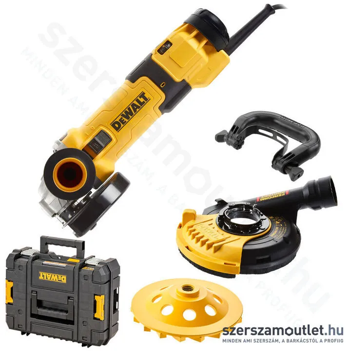 DEWALT DWE4257KT Fordulatszám szabályzós sarokcsiszoló, betoncsiszoló lágyindítással (1500W/125mm)