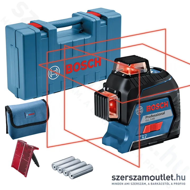BOSCH GLL 3-80 Vonallézer PIROS, kofferben (3x360°) (0601063S00)
