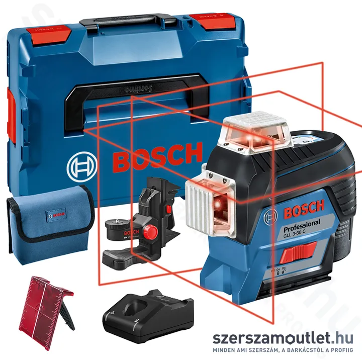 BOSCH GLL 3-80 C Akkus vonallézer PIROS, L-Boxxban (3x360°) (1x2,0Ah/12V) (0601063R02)