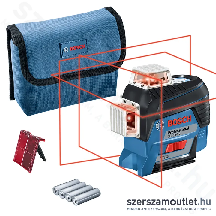 BOSCH GLL 3-80 C Akkus vonallézer PIROS (3x360°) (4x1,5V) (0601063R00)