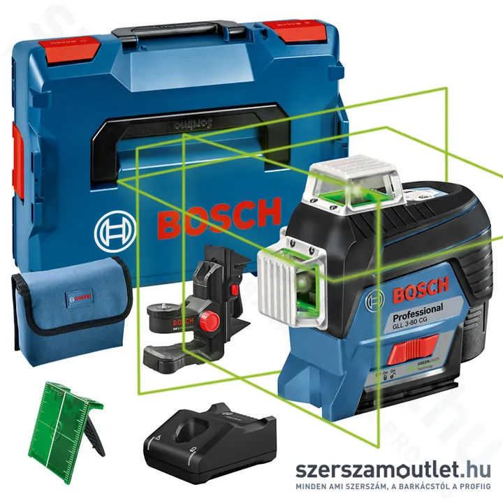 BOSCH GLL 3-80 CG Akkus vonallézer ZÖLD, L-Boxxban (3x360°) (1x2,0Ah/12V) (0601063T00)